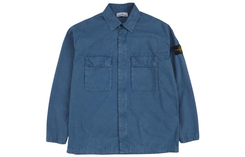 STONE ISLAND SS23 Washed Double-Pocket Long Sleeve Shirt Lagoon Blue Unisex. 7815115WN-V0124