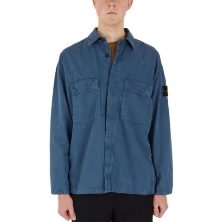 Shop STONE ISLAND SS23 Washed Double-Pocket Long Sleeve Shirt Lagoon Blue Unisex. 7815115WN-V0124