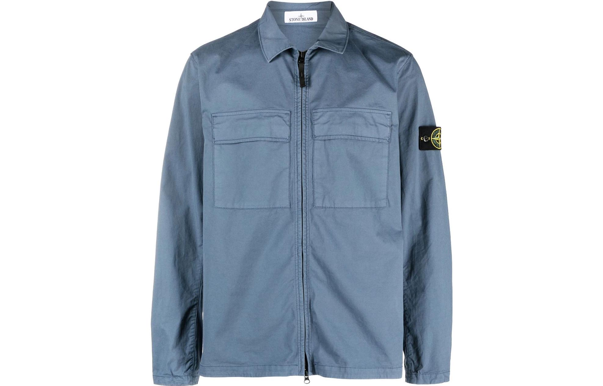 Stone Island SS23 Washed Double Pocket Jacket Haze Blue Long Sleeve 781510210-V0024