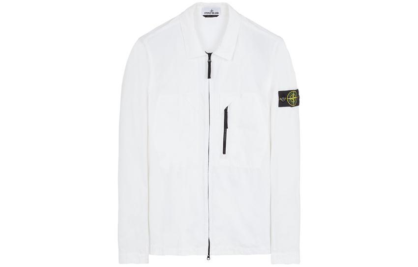 Stone Island SS23 Washed Long-Sleeve Shirt Jacket Zip Chest Strap - White 7815106WN-V0001