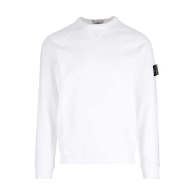 STONE ISLAND SS23 White Crewneck Pullover Sweatshirt Plain Logo Tag 781566360-V0001