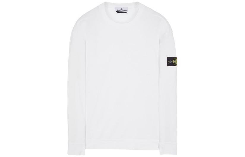 Stone Island SS23 White Crewneck Sweatshirt with Embroidered Logo Menswear 101563750-V0001