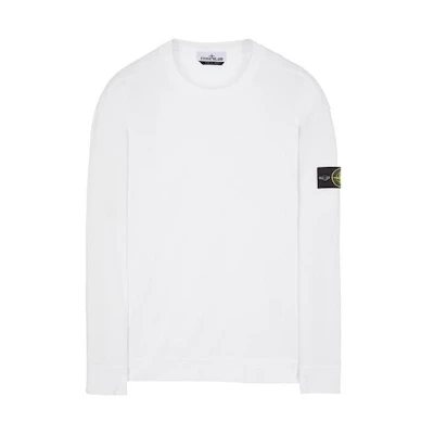 Stone Island SS23 White Crewneck Sweatshirt with Embroidered Logo Menswear 101563750-V0001