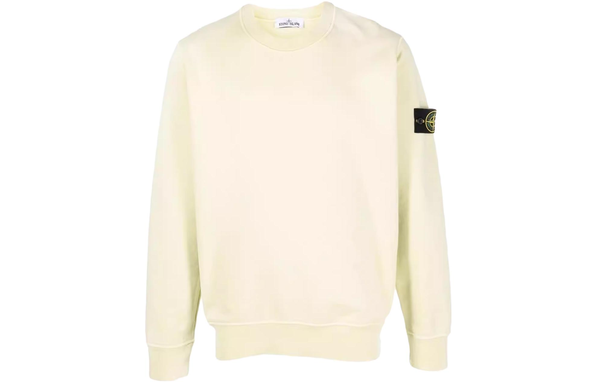 Stone Island SS23 White Crewneck Sweatshirt with Sleeve Logo Patch 17731895
