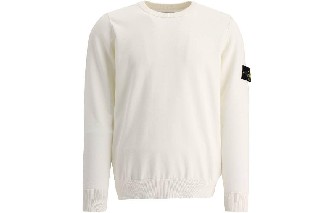 Stone Island SS23 White Knit Pullover Sweatshirt with Badge for Men 1015540B2-V0001