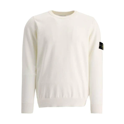 Stone Island SS23 White Knit Pullover Sweatshirt with Badge for Men 1015540B2-V0001