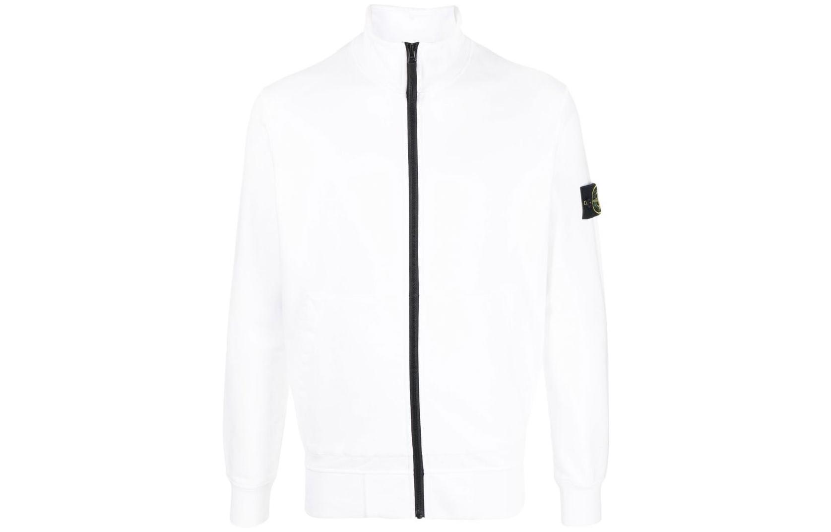 Stone Island SS23 White Logo Patch Zip-Up Long-Sleeve Sweatshirt for Men 101564351-A0001