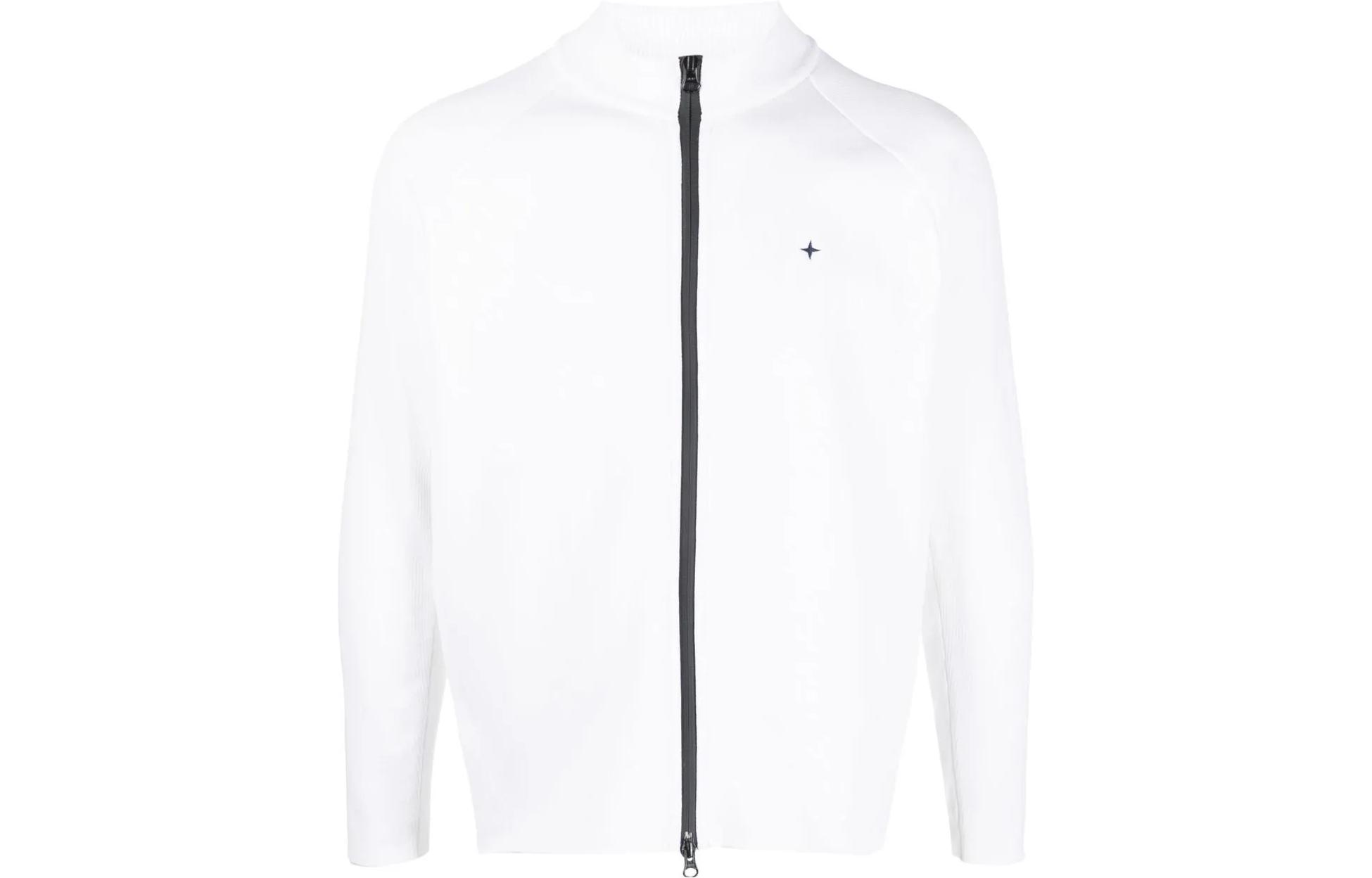 Stone Island SS23 White Zip-Up Stand Collar Long Sleeve Sweatshirt Men 7815548GA-V0001