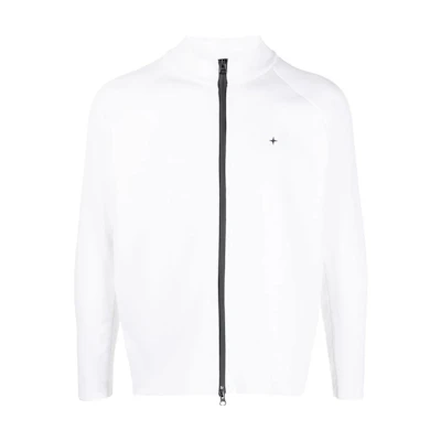 Stone Island SS23 White Zip-Up Stand Collar Long Sleeve Sweatshirt Men 7815548GA-V0001