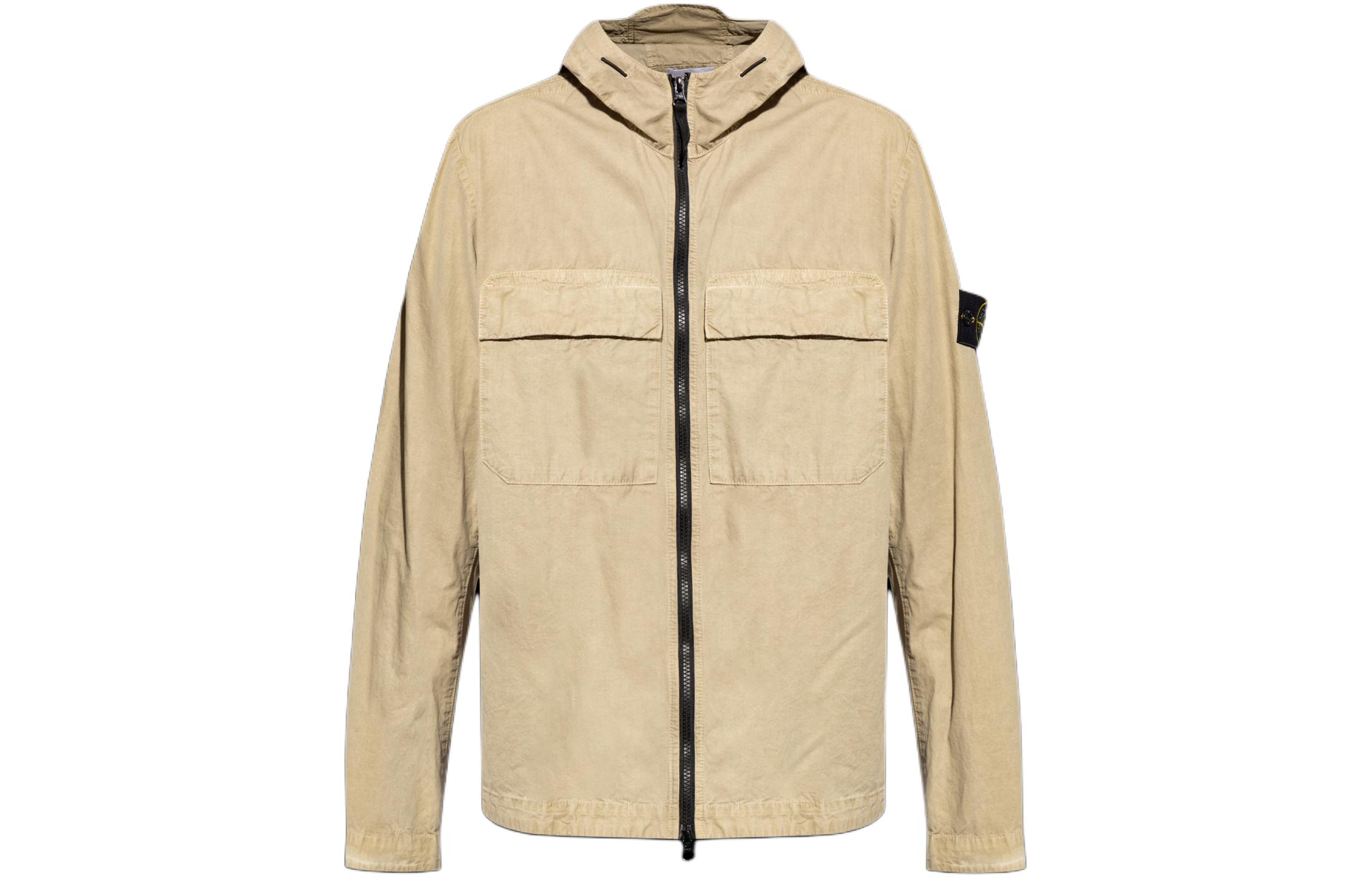 STONE ISLAND SS24  Beige Cotton Canvas Zip-Up Hoodie Jacket 8015106WN-V0195
