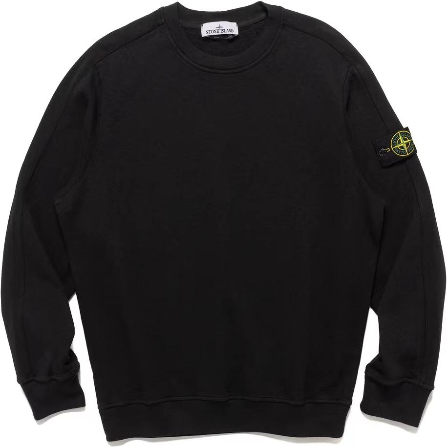 STONE ISLAND SS24  Black Cotton Logo Crewneck Sweatshirt 801566060-V0029