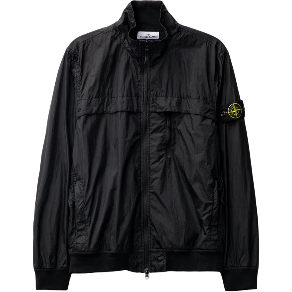 Stone Island SS24  Black Lightweight Zip Jacket with Sleeve Logo and Chest Pocket 801541022-V0029