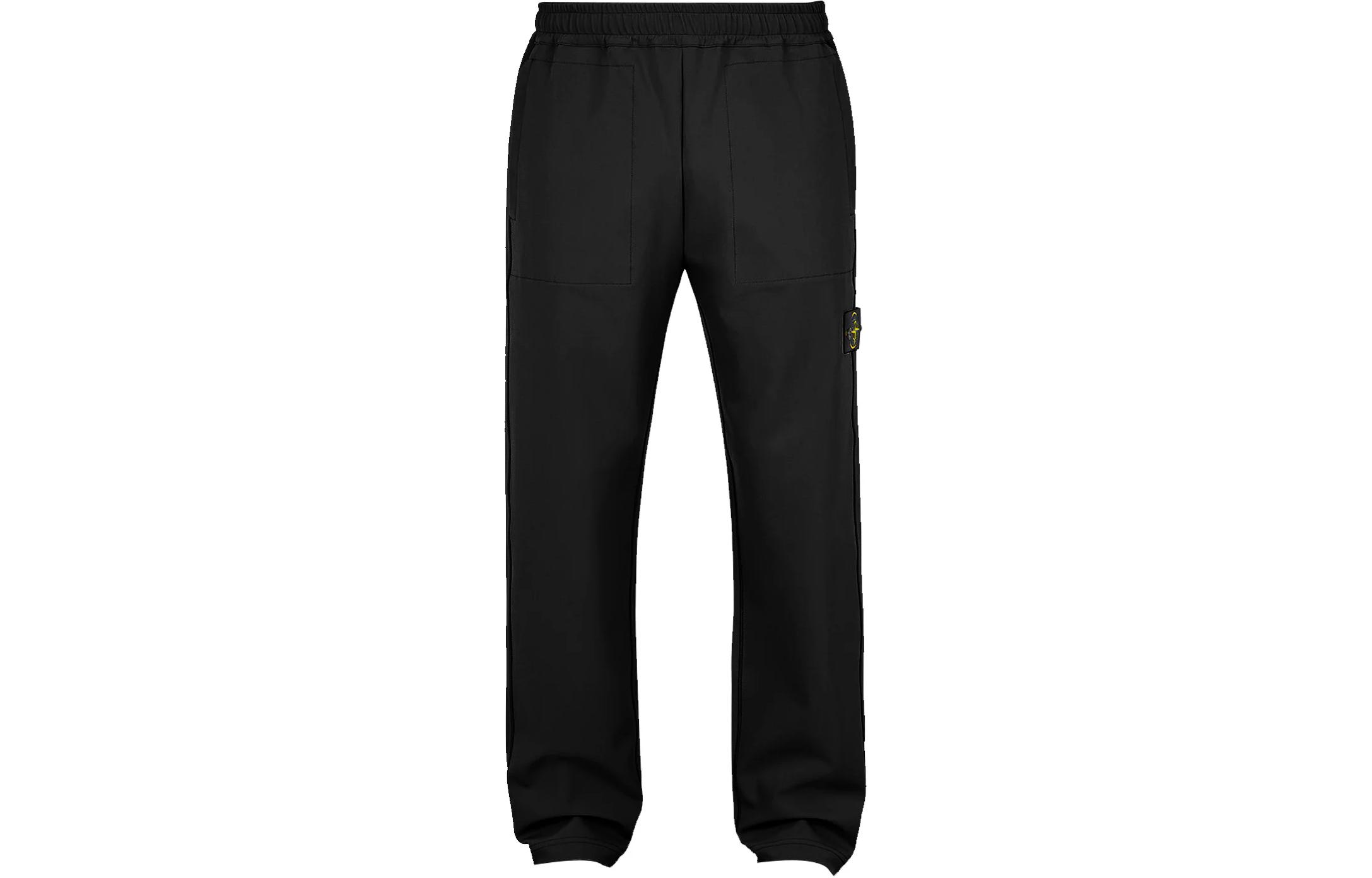 STONE ISLAND SS24  Black Zipper Casual Pants with Logo. 801562353-V0029