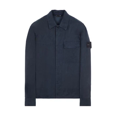 Stone Island SS24 Blue Comfort Solid Color Badge Shirt 8015111F2-V0029