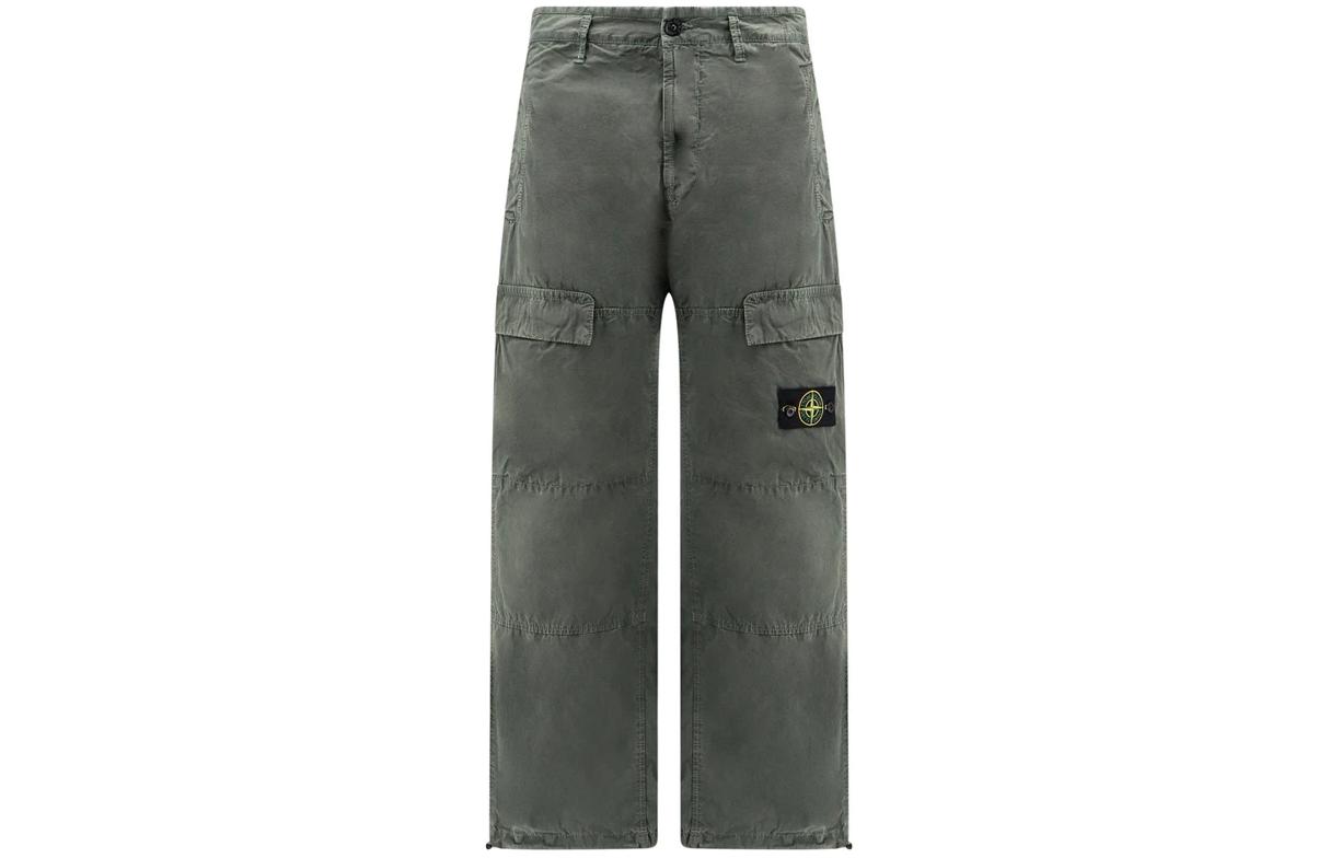 Stone Island SS24  Green Straight-Leg Cargo Pants with Zip Pockets and Drawstring. 8015311WA-V0159