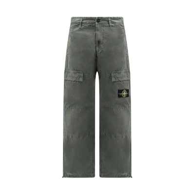 Stone Island SS24 Green Straight-Leg Cargo Pants with Zip Pockets and Drawstring. 8015311WA-V0159