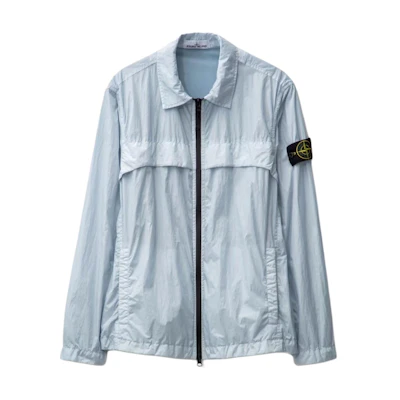 STONE ISLAND SS24 Light Blue Long Sleeve Zip-Up Shirt Jacket. 801510522V0041
