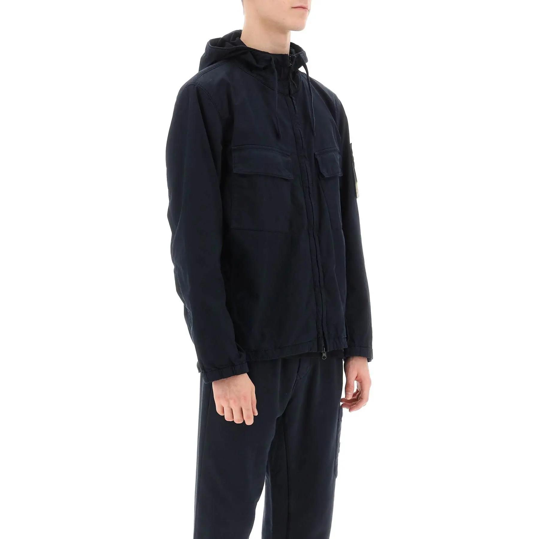 Shop STONE ISLAND SS24 Chaqueta Hoodie Azul Marino de Algodón Pima con Bolsillos Zip. 801542610-V0020