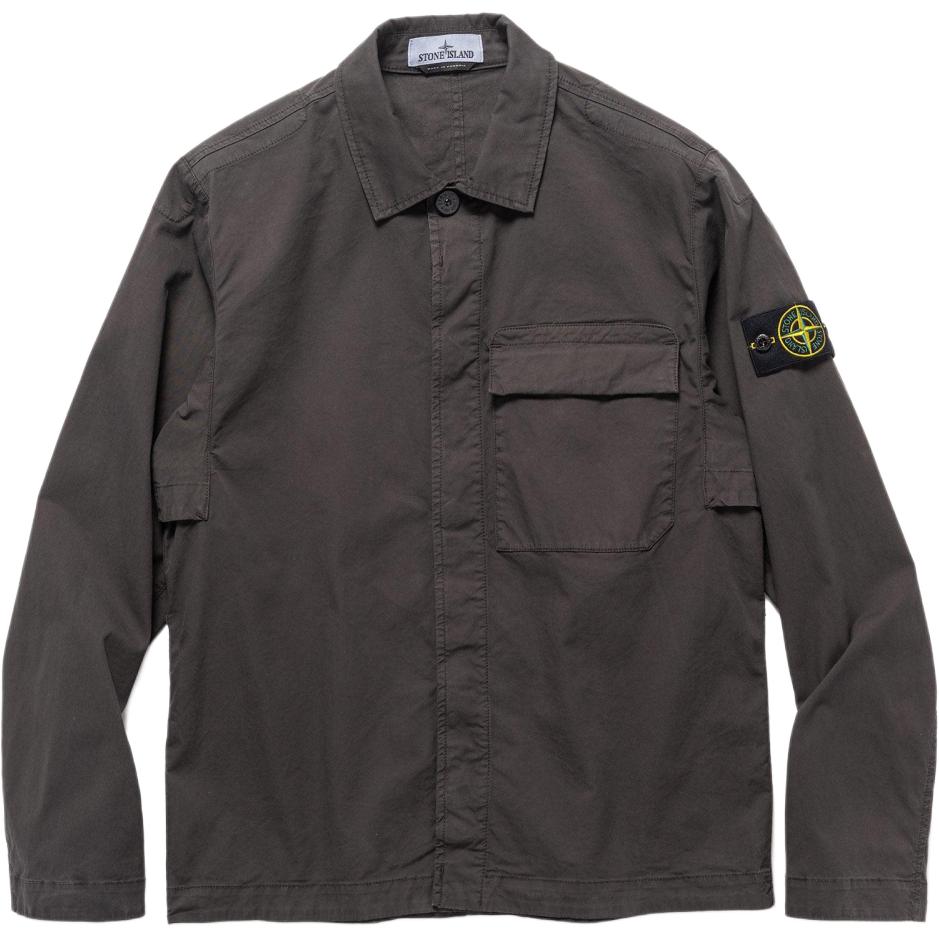 Stone Island SS24 Badge Long-Sleeve Collared Jacket Carbon Grey 801510710-V0065