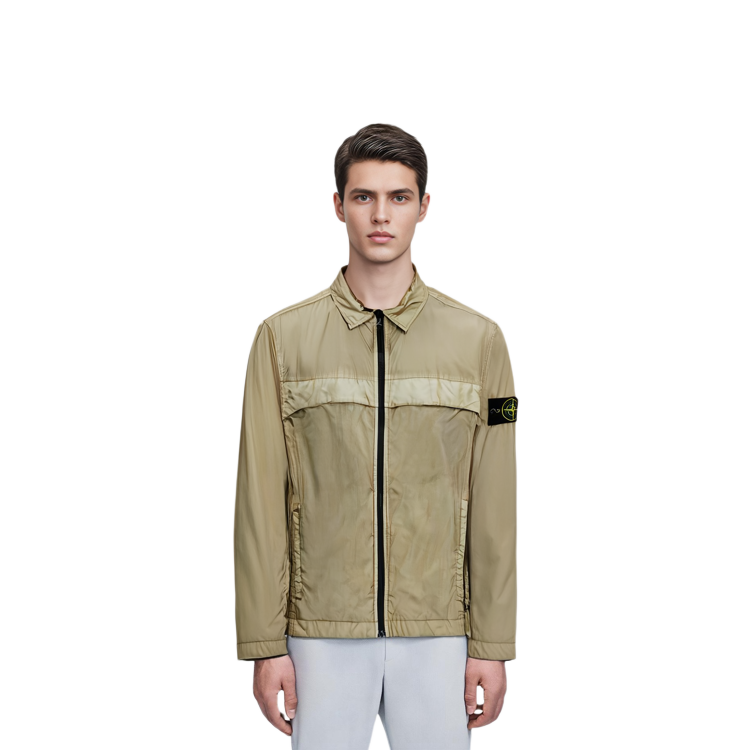 Stone Island SS24 Beige Zip-Up Badge Logo Long Sleeve Jacket for Men. 801510522-V0095 圖 4