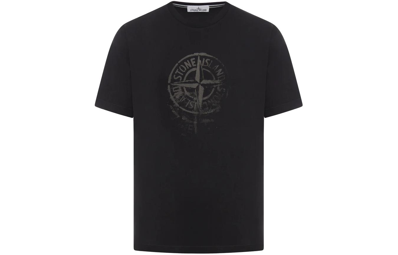 Order STONE ISLAND SS24 Baju-T Unisex Logo Kompas Hitam Crewneck 80152RC87-V0029