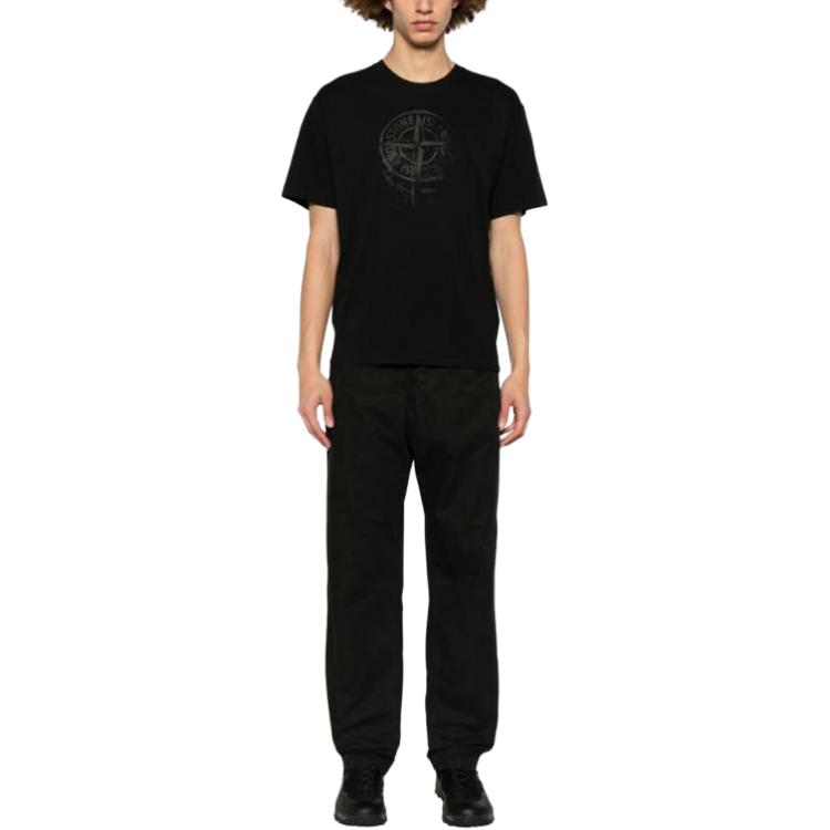 Shop STONE ISLAND SS24 Baju-T Unisex Logo Kompas Hitam Crewneck 80152RC87-V0029