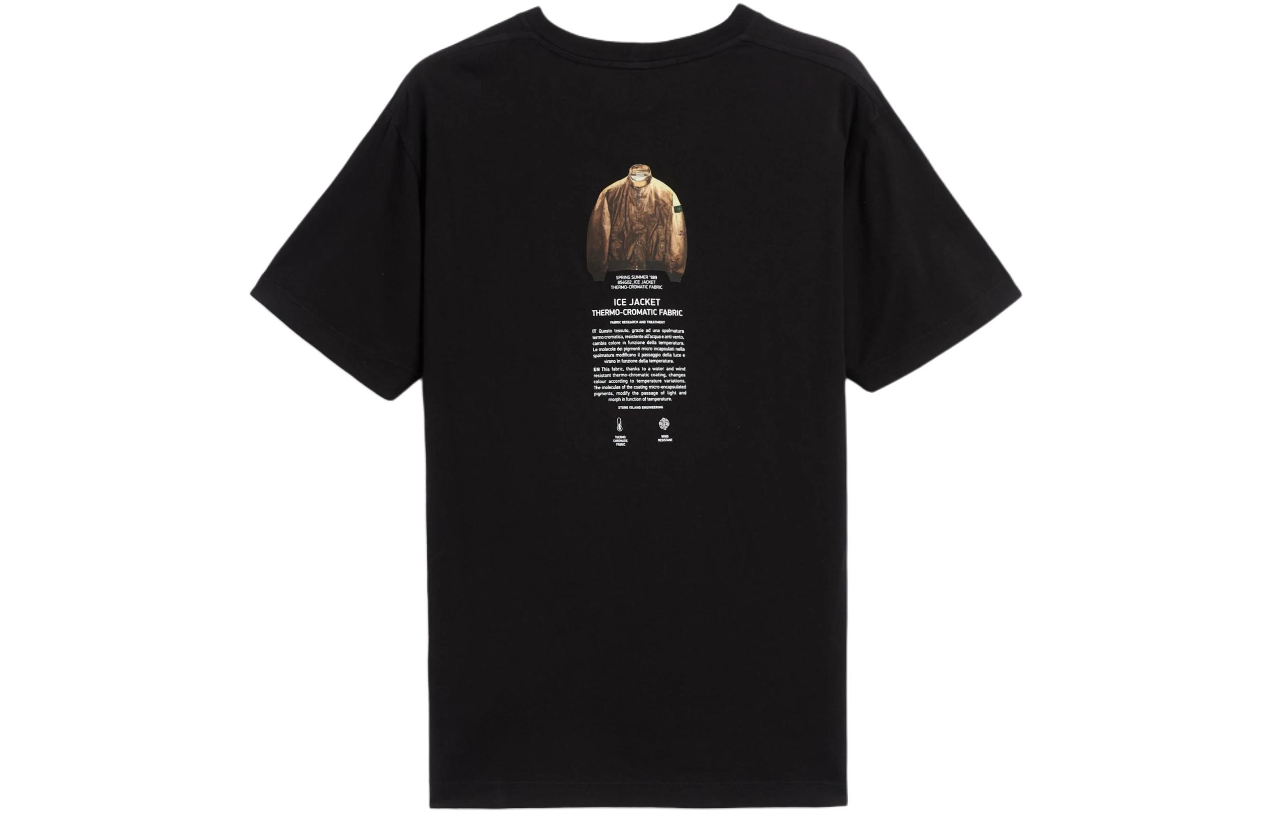 STONE ISLAND SS24 Black Cotton Logo Print Crewneck Short Sleeve T-Shirt Men 80152NS91-V0029