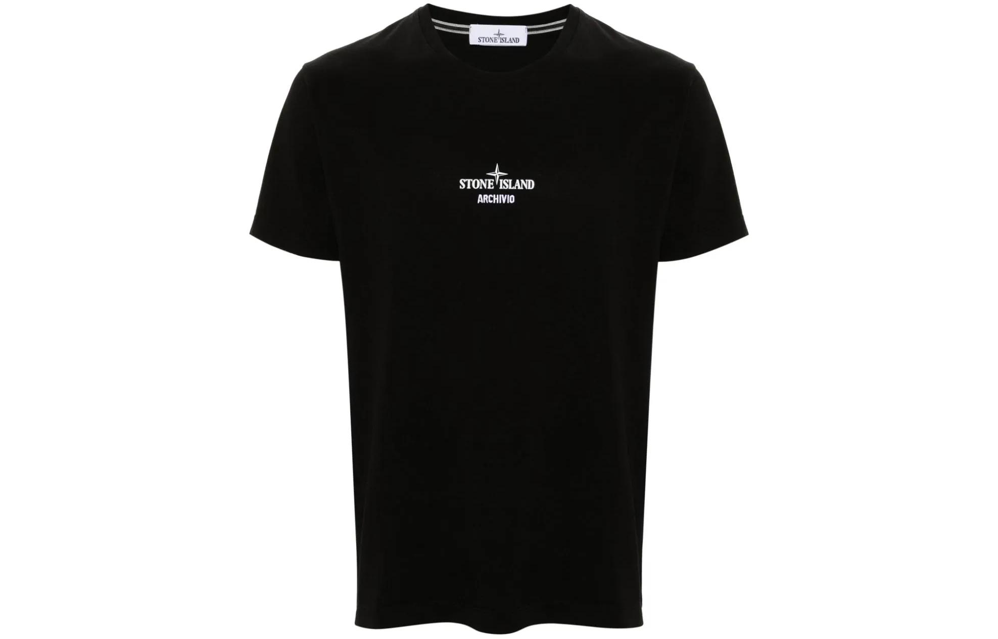 Lookbook STONE ISLAND SS24 黑色棉質標誌印花短袖圓領T恤 男款 80152NS91-V0029