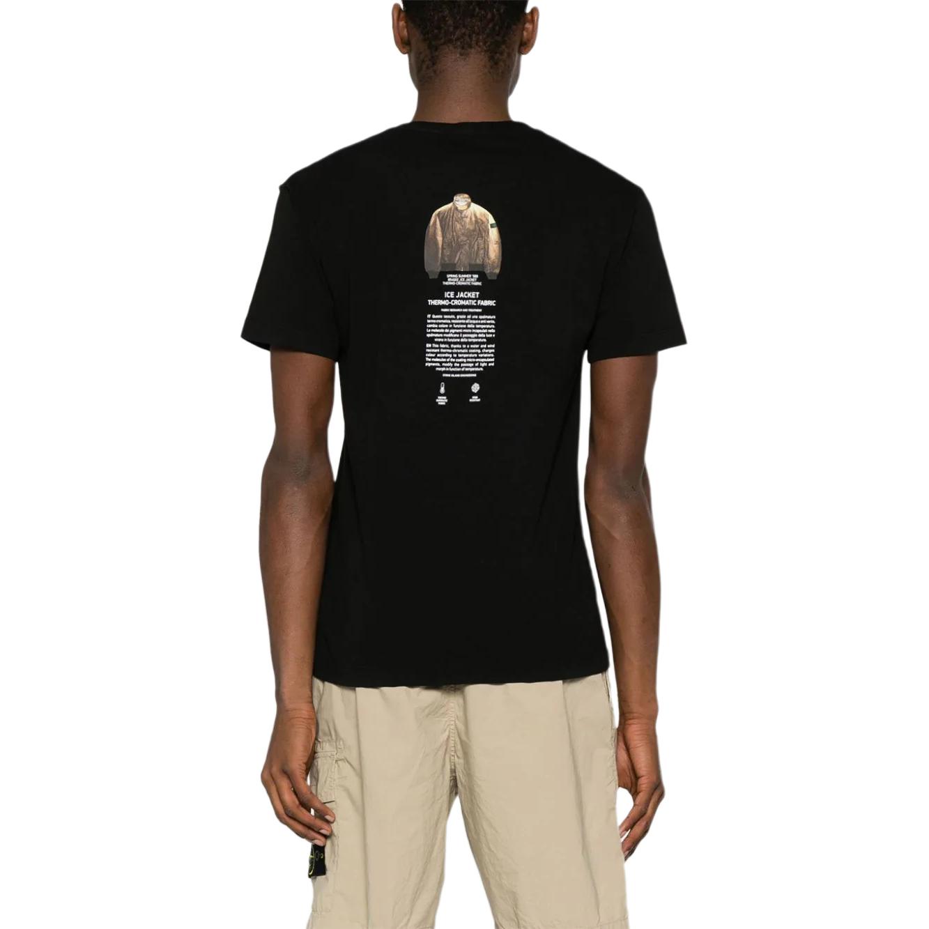 Shop STONE ISLAND SS24 黑色棉質標誌印花短袖圓領T恤 男款 80152NS91-V0029