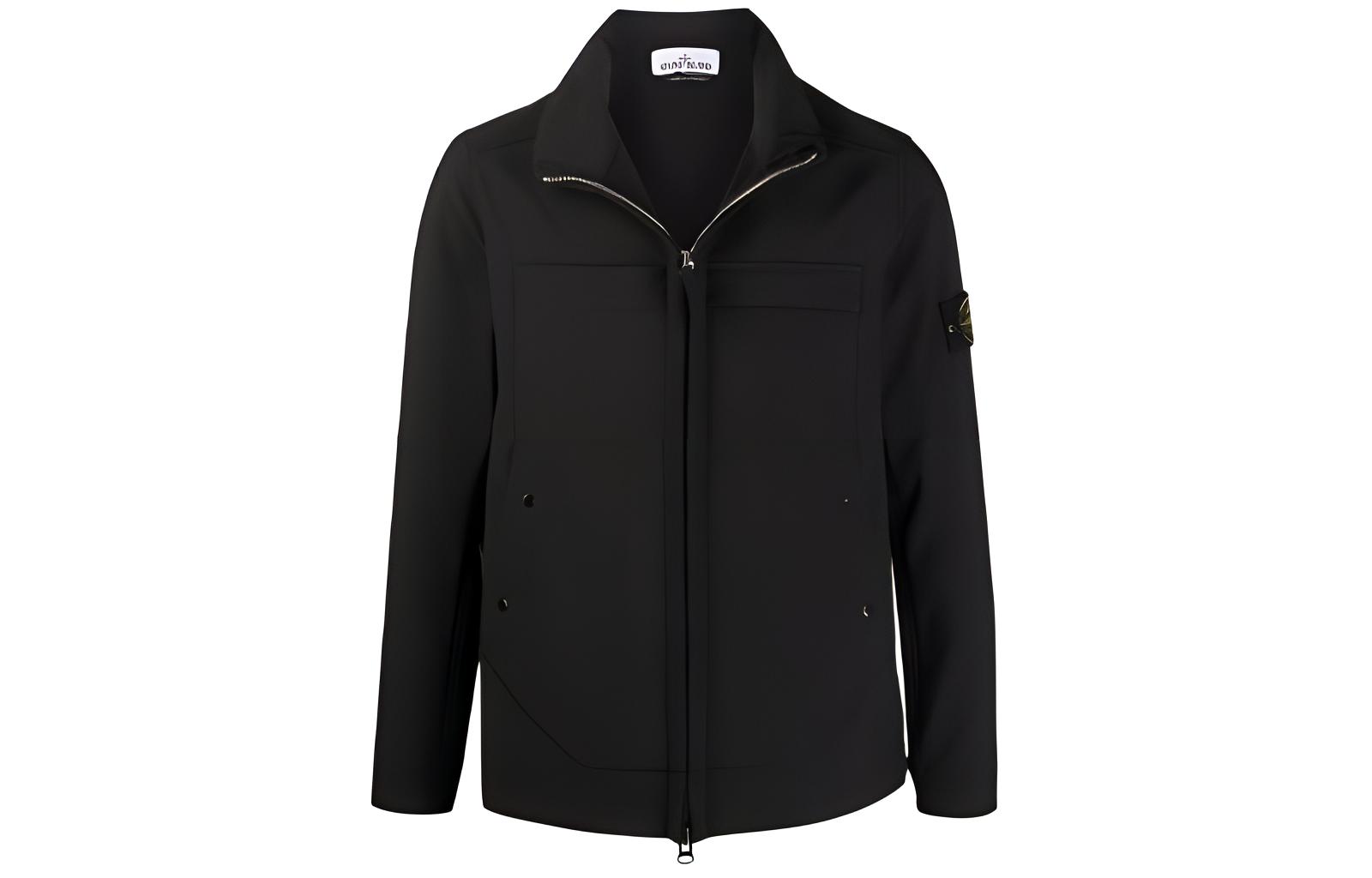 Stone Island SS24 Black Logo High-Collar Jacket for Men 7315Q0222-V0029