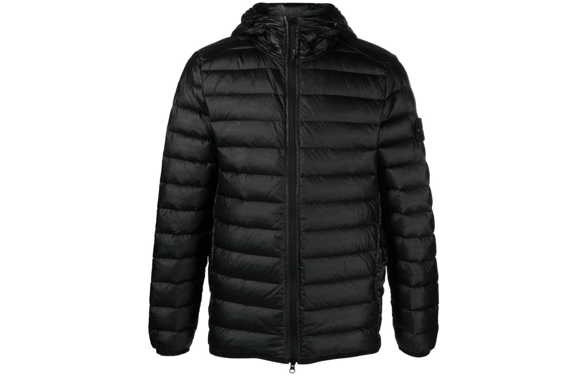 Stone Island SS24 Black Logo Hooded Full-Zip Jacket 801540124-V0029