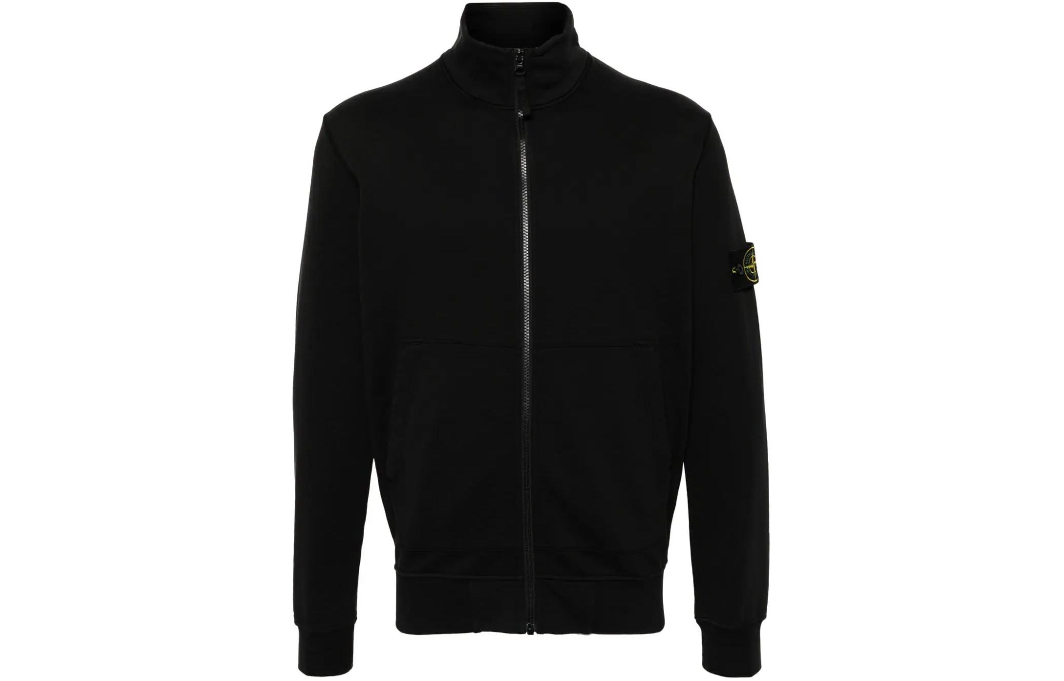 Stone Island SS24 Black Logo Stand-Collar Zip-Up Loose Fit Sweatshirt Men 801564351-A0029