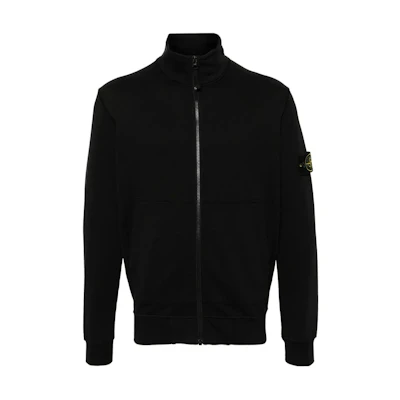 Stone Island SS24 Black Logo Stand-Collar Zip-Up Loose Fit Sweatshirt Men 801564351-A0029