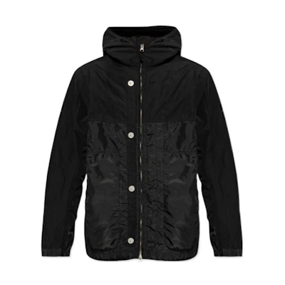 STONE ISLAND SS24 Black Patchwork Hooded Zip-Up Jacket for Men 801542732-V0029