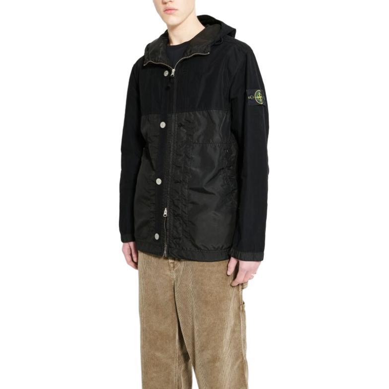 STONE ISLAND SS24 Black Patchwork Hooded Zip-Up Jacket for Men 801542732-V0029 圖 4