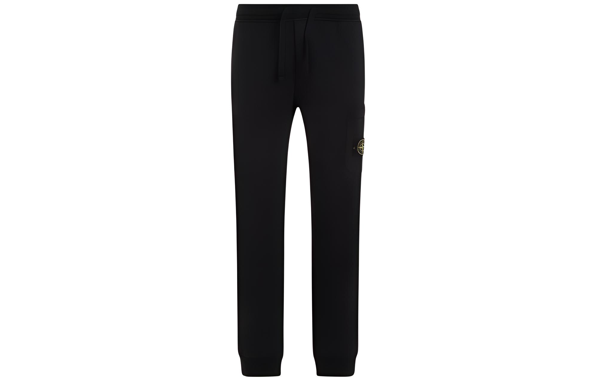 STONE ISLAND SS24 Black Slim Fit Straight Casual Pants with Logo for Men. 801564551-A0029
