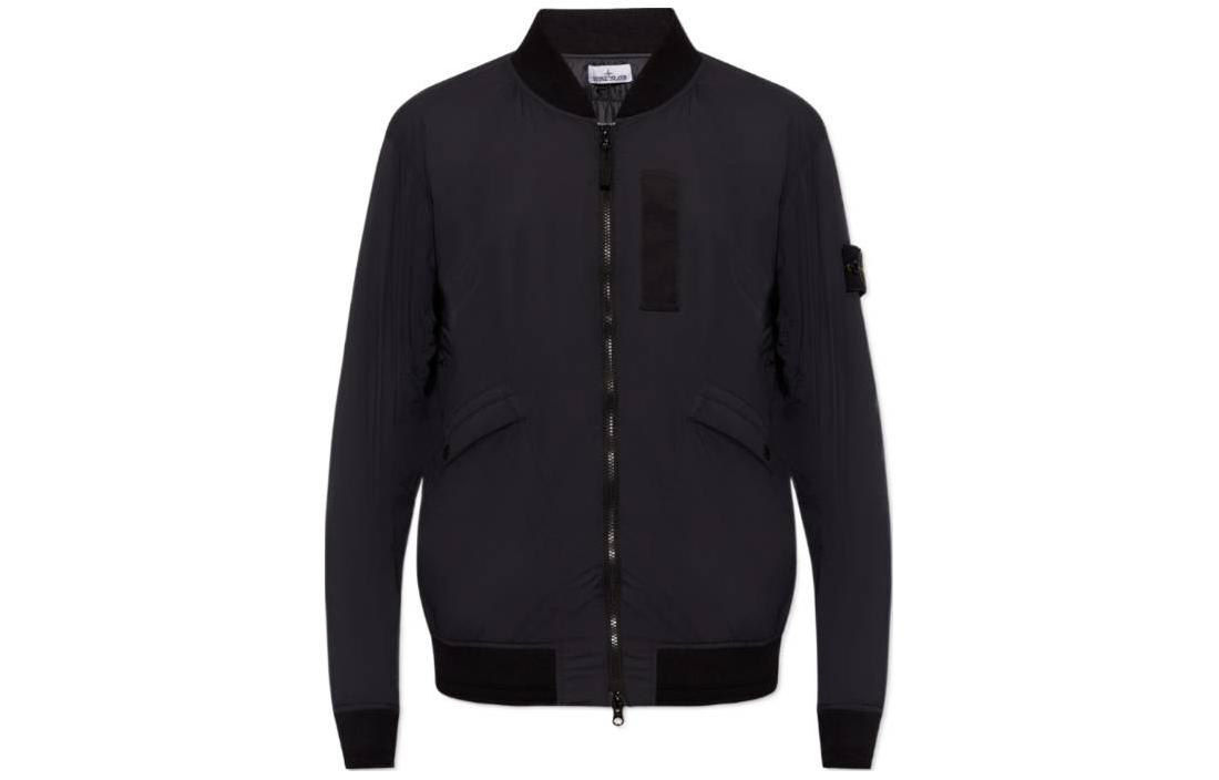 Stone Island SS24 Black Solid Zip Baseball Collar Jacket 801540525-V0029