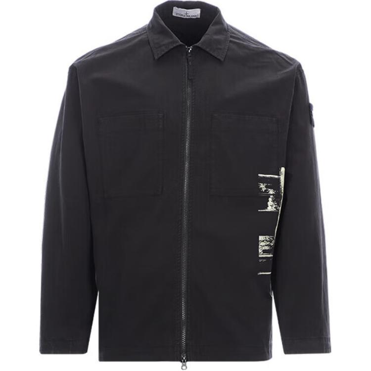Stone Island SS24 Black Zip-Up Casual Collared Jacket with Minimal Print - 801512196-V0029