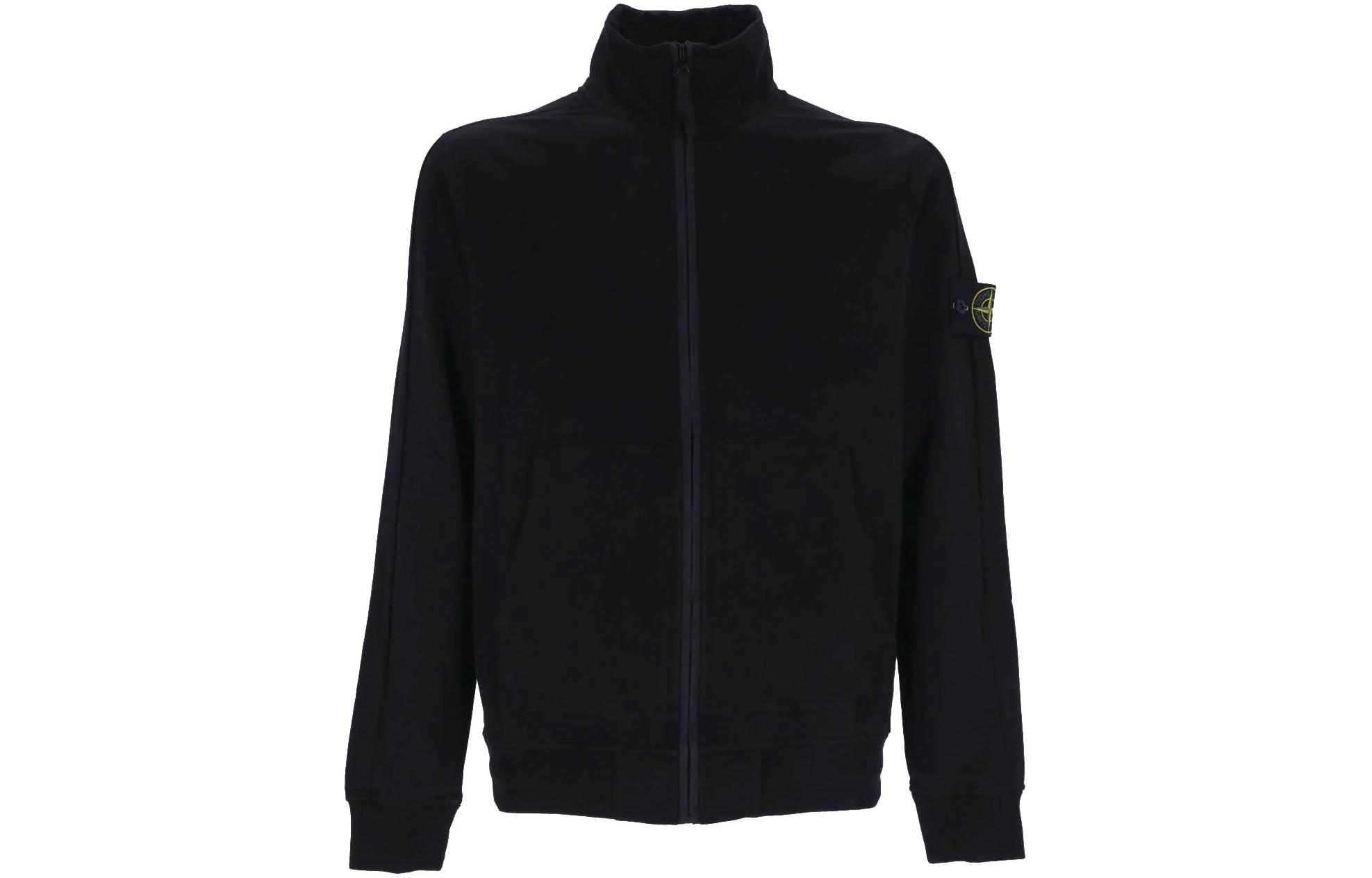 Stone Island SS24 Black Zip-Up Jacket with Pockets and Stand Collar 801564952-V0020