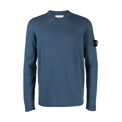 Stone Island SS24 Blue Crewneck Logo Long Sleeve Sweater Casual Wear 8015532B9-V0024