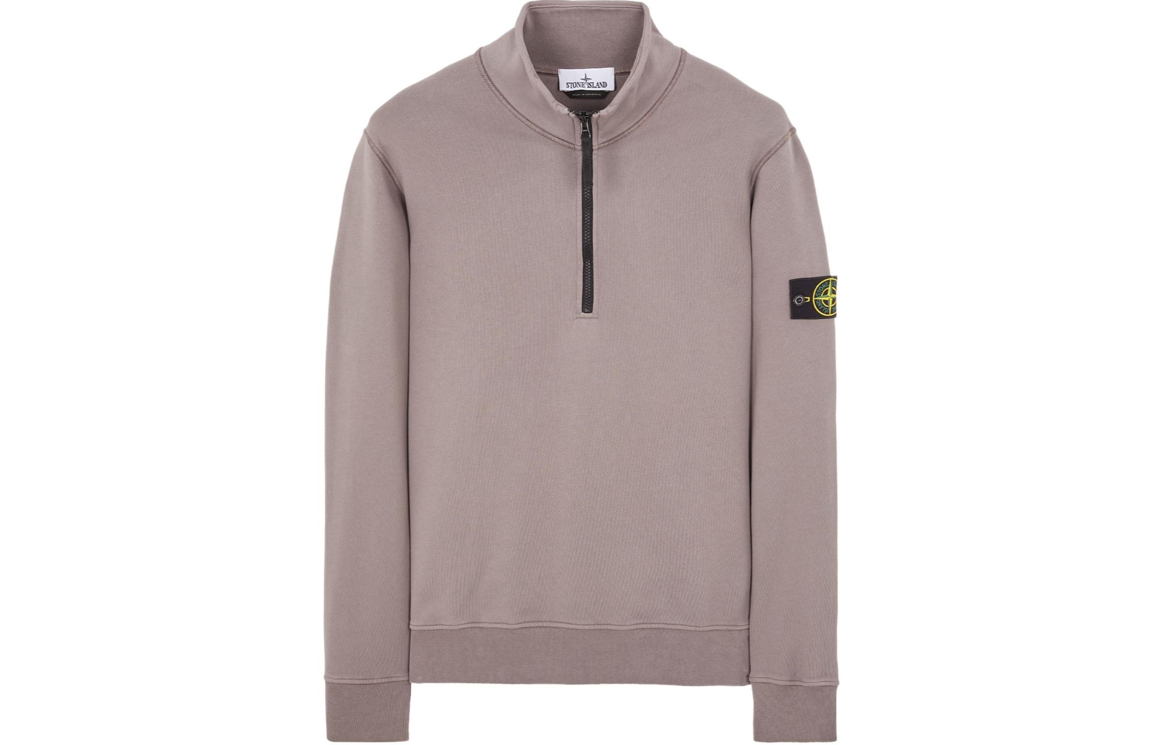 Stone Island SS24 Brown Zip-Up Sweatshirt with Ribbed Cuffs and Sleeve Patch 801561951-V0092