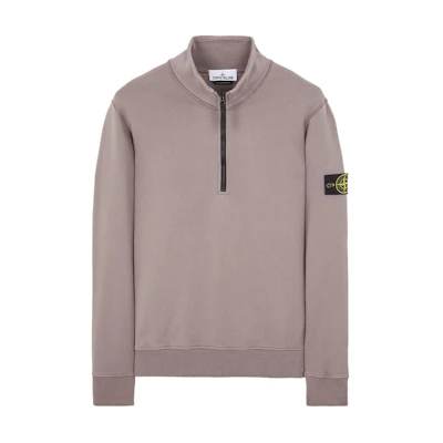 Stone Island SS24 Brown Zip-Up Sweatshirt with Ribbed Cuffs and Sleeve Patch 801561951-V0092