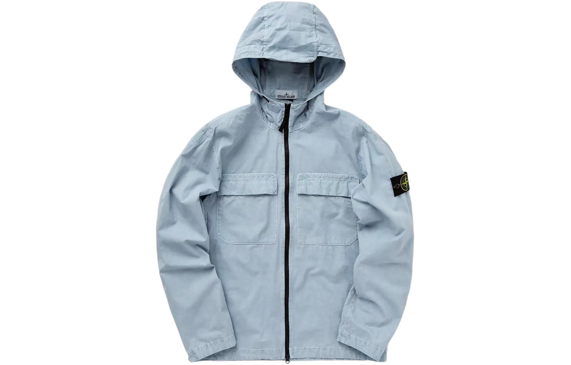 STONE ISLAND SS24 Brushed Cotton Canvas Hooded Shirt Jacket Men Sky Blue 8015106WN-V0141