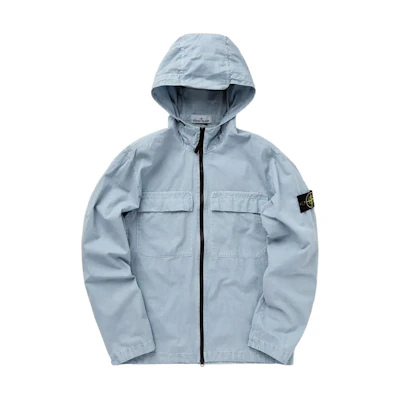 STONE ISLAND SS24 Brushed Cotton Canvas Hooded Shirt Jacket Men Sky Blue 8015106WN-V0141