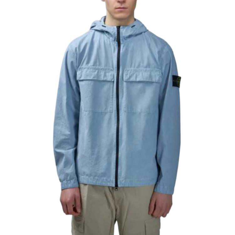 STONE ISLAND SS24 Brushed Cotton Canvas Hooded Shirt Jacket Men Sky Blue 8015106WN-V0141 圖 4