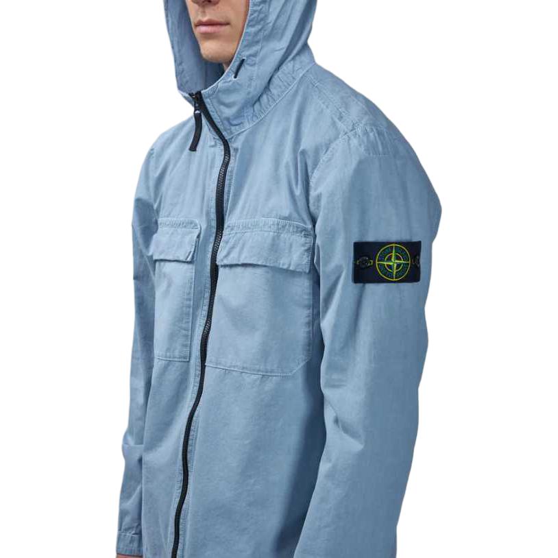 STONE ISLAND SS24 Brushed Cotton Canvas Hooded Shirt Jacket Men Sky Blue 8015106WN-V0141 圖 7