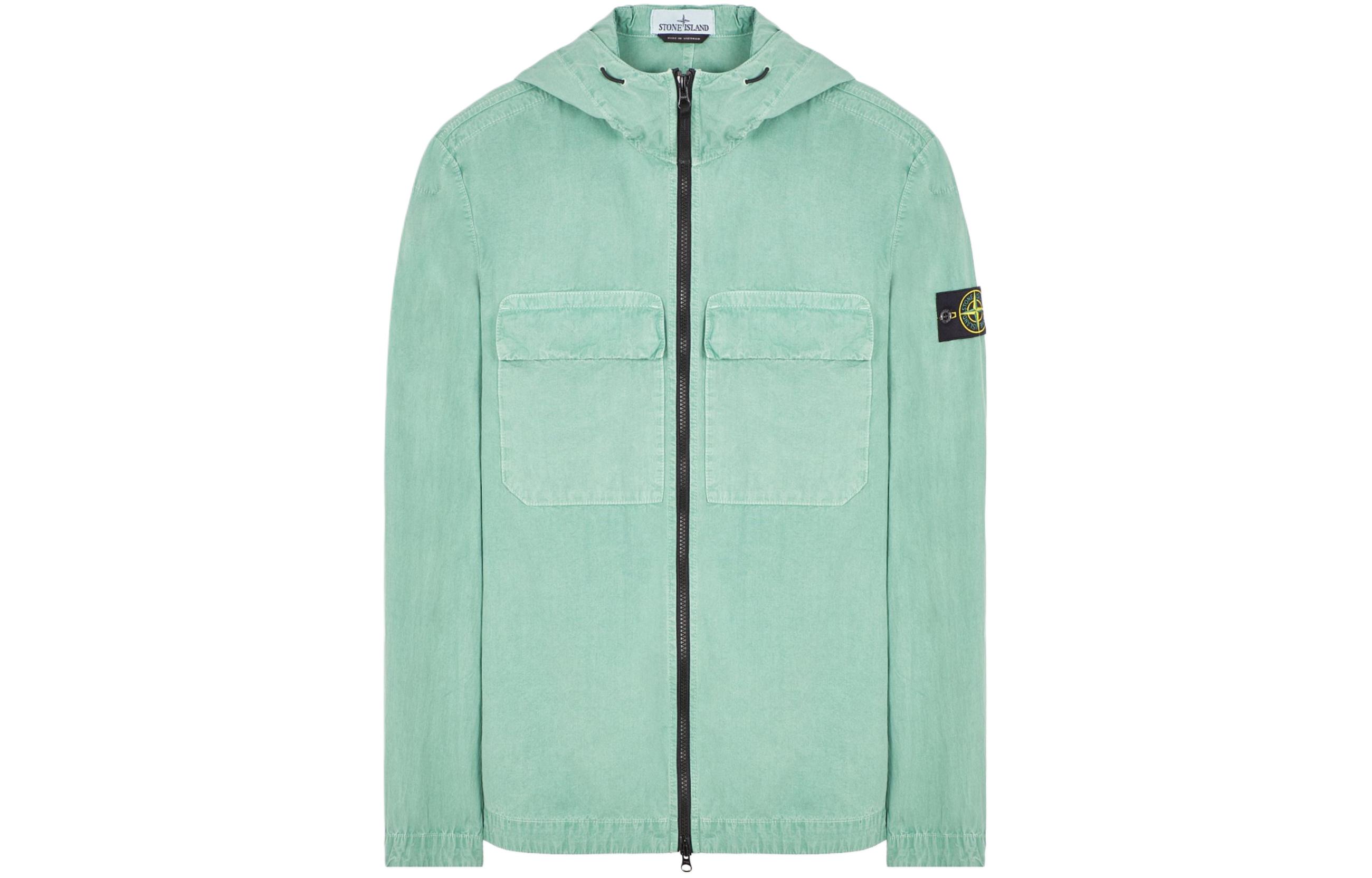 Stone Island SS24 Brushed Cotton Canvas Hooded Zip Shirt Jacket Green 8015106WN-V0152