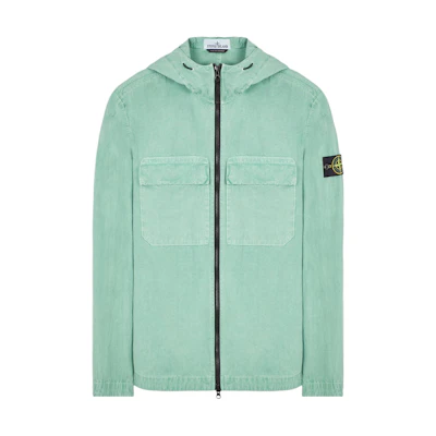 Stone Island SS24 Brushed Cotton Canvas Hooded Zip Shirt Jacket Green 8015106WN-V0152