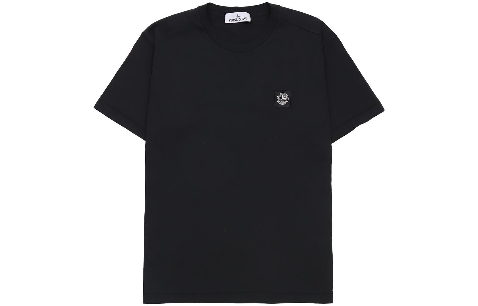Order STONE ISLAND SS24 Logo Sulam Kemeja-T Leher Bulat Hitam Lelaki. 801524113-A0029