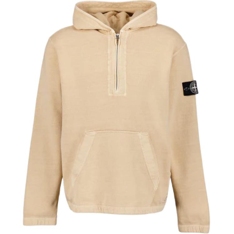 Stone Island SS24 Closed Loop Rare White Logo Patch Hoodie Beige Men’s Long Sleeve 8015636T3-V0091
